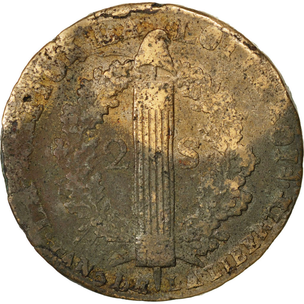 FRANCE, 2 sols françois, 2 Sols, 1793, Lille, KM #603.16, VF(20-25), Bronze, G..