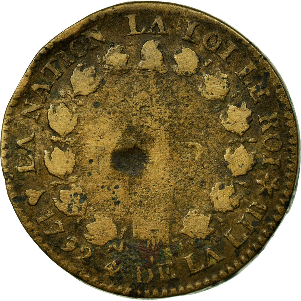 Moneta, Francia, 12 deniers français, 12 Deniers, 1792, Strasbourg, B+, Bronzo