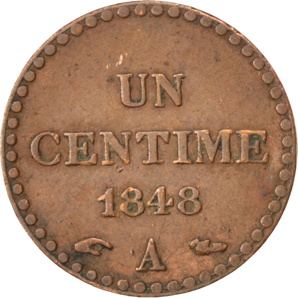 Francia, Dupré, Centime, 1848, Paris, BB, Bronzo, KM:754, Gadoury:84