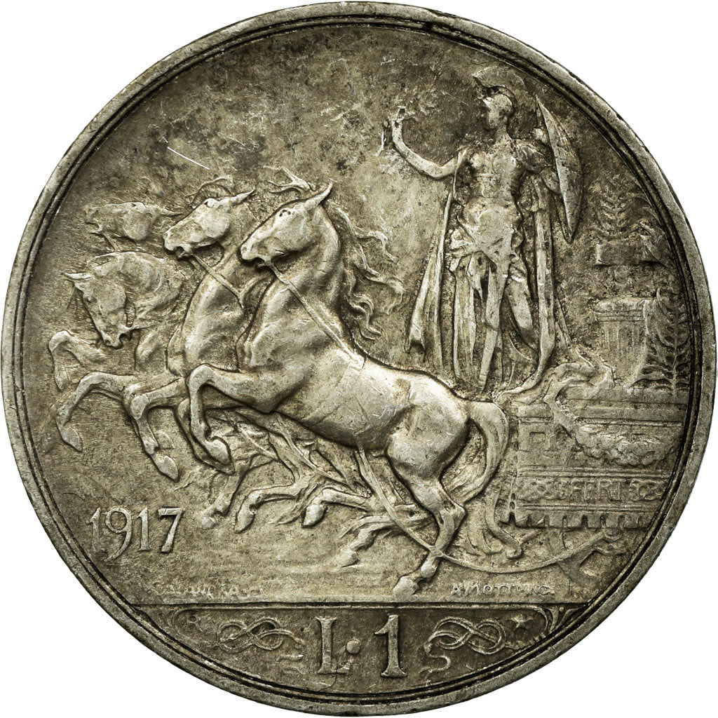 Coin, Italy, Vittorio Emanuele III, Lira, 1917, Rome, EF(40-45), Silver, KM:57