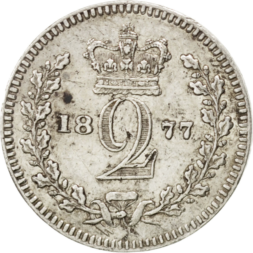 GREAT BRITAIN, 2 Pence, 1877, KM #729, AU(50-53), Silver, 0.94