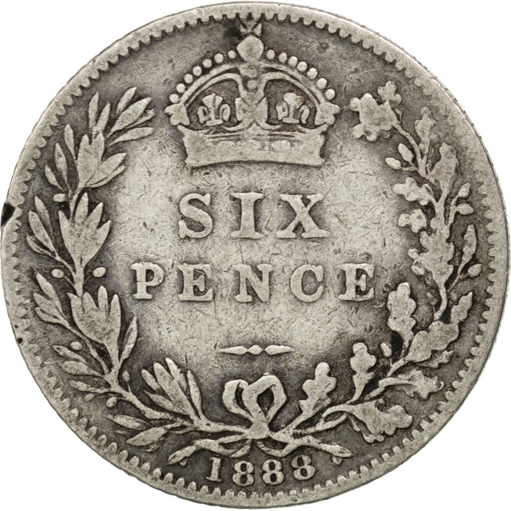 GREAT BRITAIN, 6 Pence, 1888, KM #760, VF(30-35), Silver, 19.5, 2.75