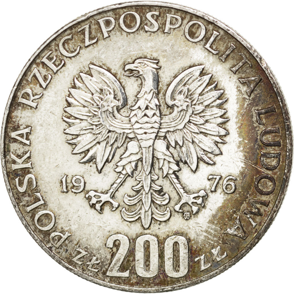 POLAND, 200 Zlotych, 1976, Warsaw, KM #86, AU(50-53), Silver, 31, 14.08
