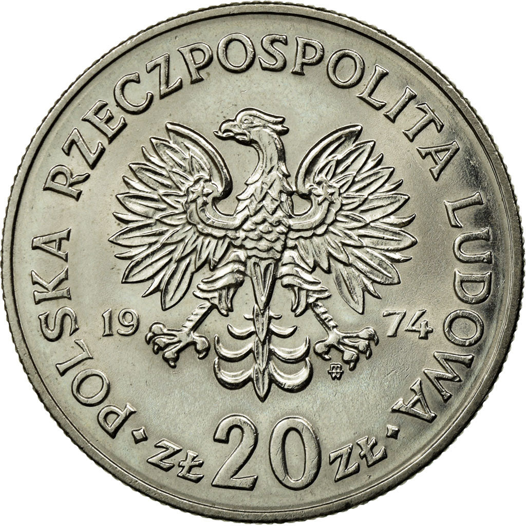 Coin, Poland, 20 Zlotych, 1974, Warsaw, AU(55-58), Copper-nickel, KM:69