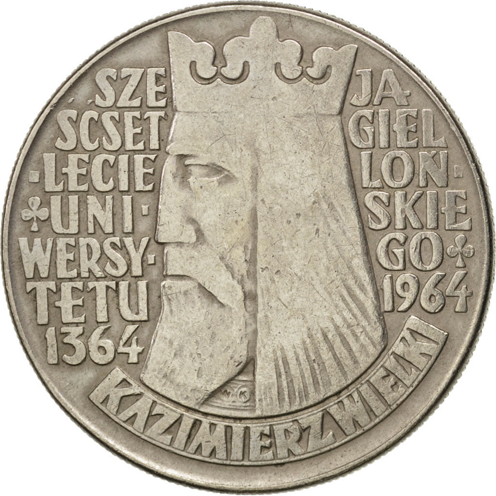 POLAND, 10 Zlotych, 1964, KM #52.1, EF(40-45), Copper-Nickel, 31, 13.00