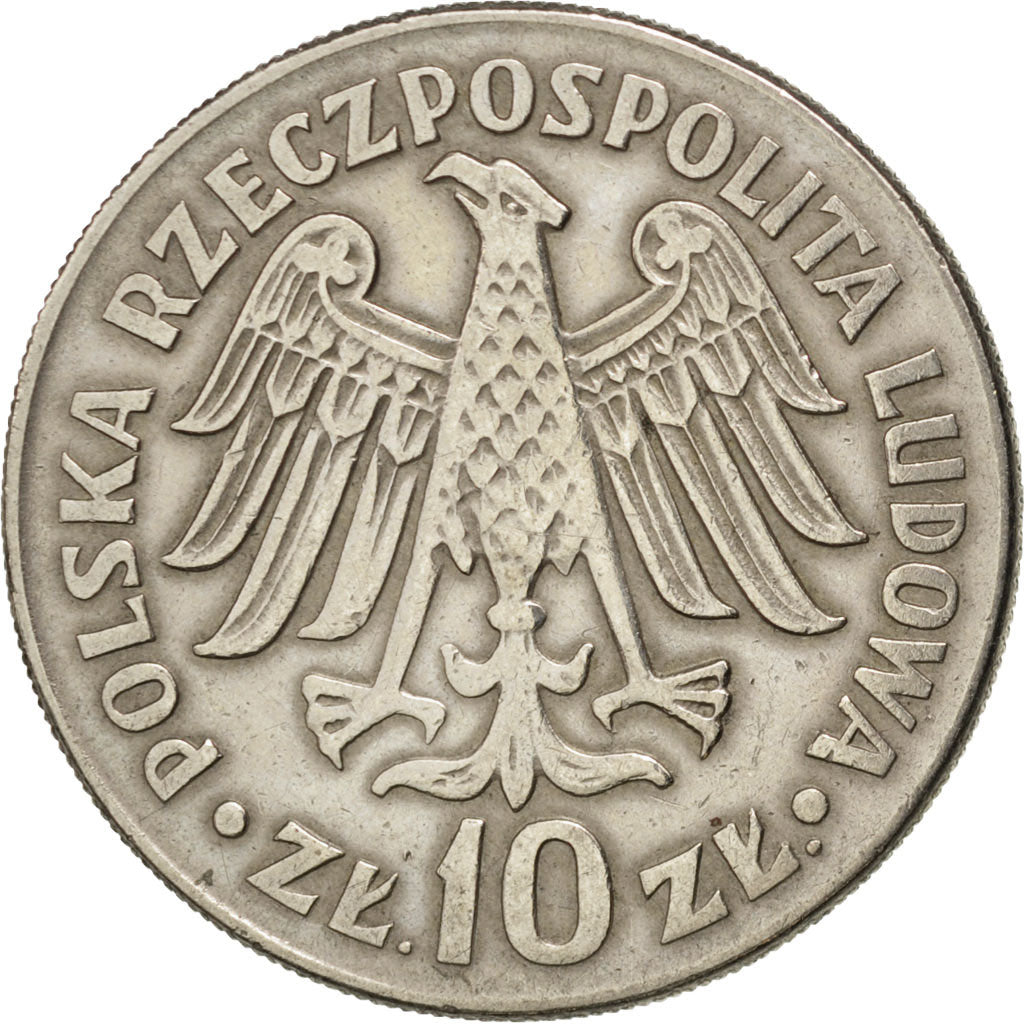 POLAND, 10 Zlotych, 1964, KM #52.1, EF(40-45), Copper-Nickel, 31, 13.00