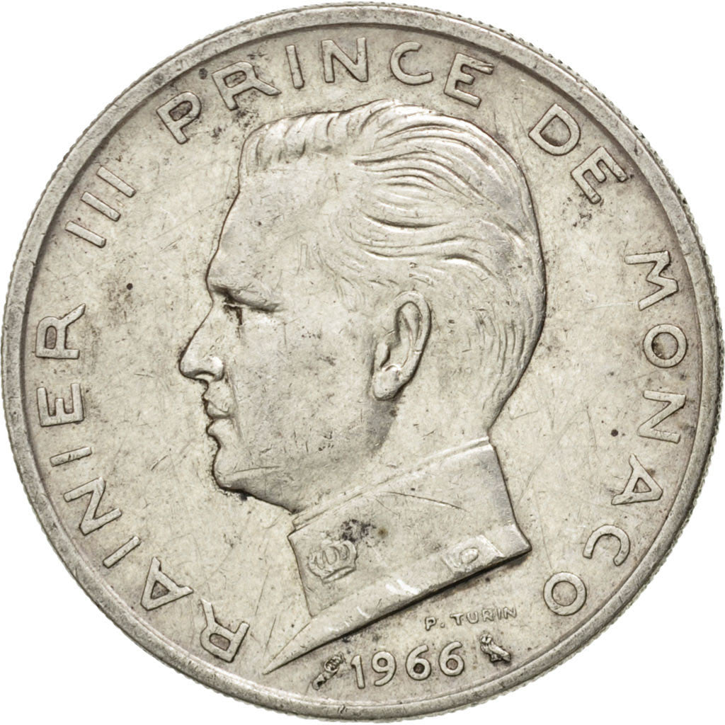 MONACO, 5 Francs, 1966, KM #141, EF(40-45), Silver, Gadoury #152 KM 141, 12.00
