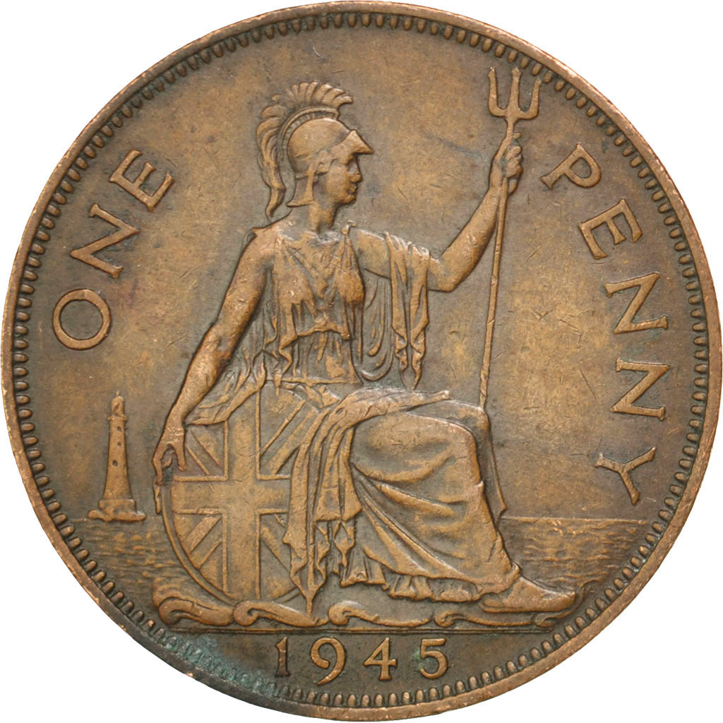 GREAT BRITAIN, Penny, 1945, KM #845, EF(40-45), Bronze, 31, 9.37