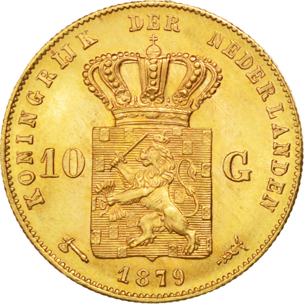 Münze, Niederlande, William III, 10 Gulden, 1879, Utrecht, VZ, Gold, KM:106