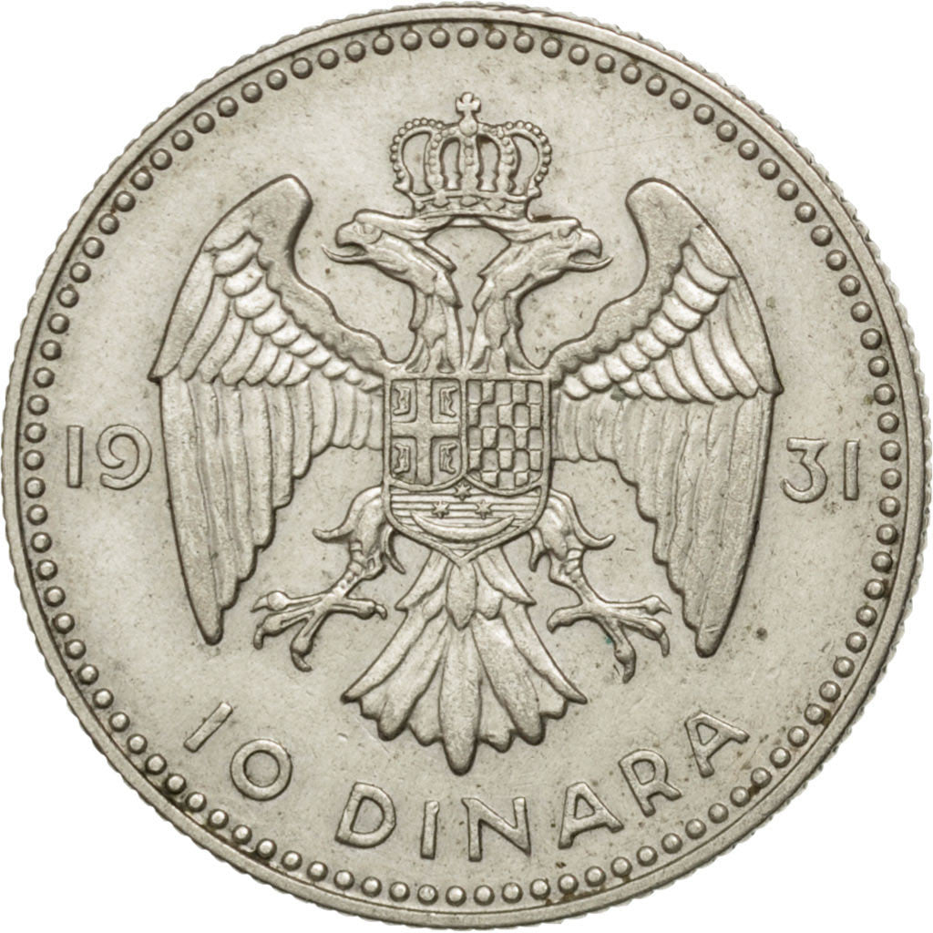 YUGOSLAVIA, 10 Dinara, 1931, London, KM #10, EF(40-45), Silver, 25, 6.94