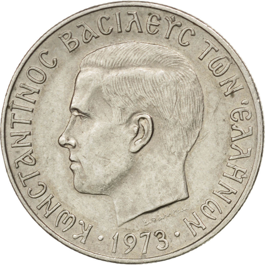 Coin, Greece, Constantine II, 2 Drachmai, 1973, AU(55-58), Copper-nickel, KM:99