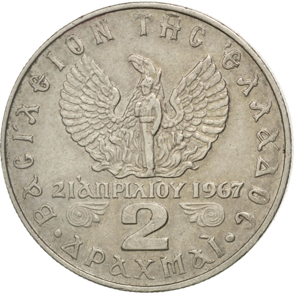 Coin, Greece, Constantine II, 2 Drachmai, 1973, AU(55-58), Copper-nickel, KM:99