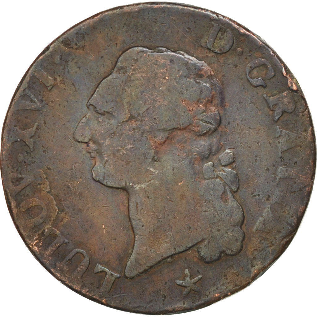 FRANCE, Sol ou sou, Sol, 1786, Lille, KM #578.16, VF(20-25), Copper, Gadoury...
