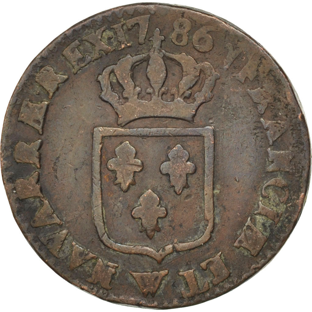 FRANCE, Sol ou sou, Sol, 1786, Lille, KM #578.16, VF(20-25), Copper, Gadoury...