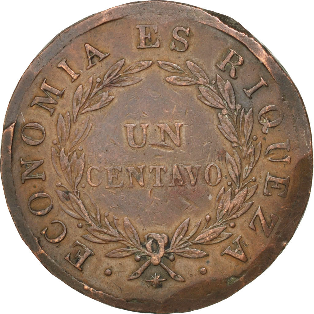 CHILE, Centavo, 1835, KM #115, EF(40-45), Copper, 30, 18.49