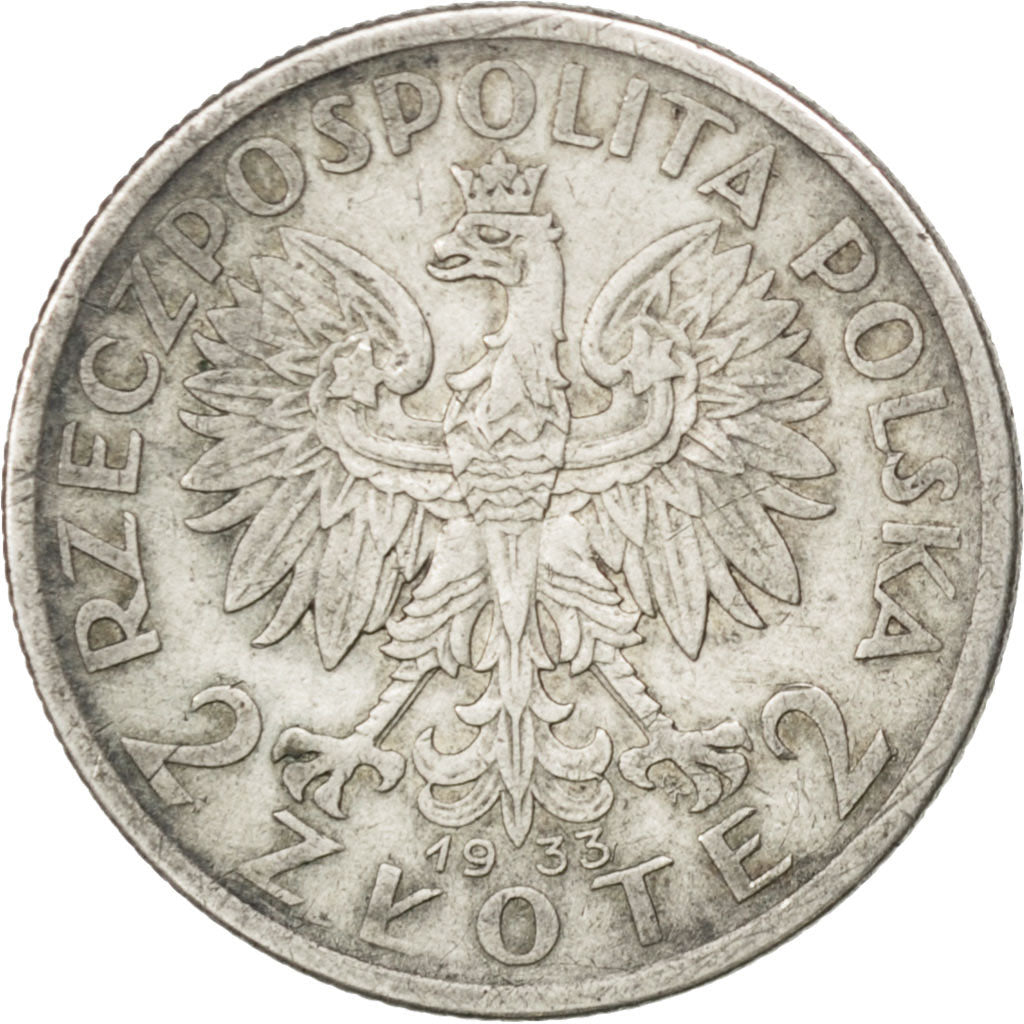 POLAND, 2 Zlote, 1933, Warsaw, KM #20, EF(40-45), Silver, 22, 4.37