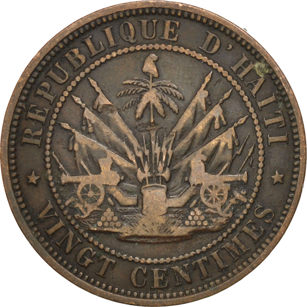 HAITI, 20 Centimes, 1863, KM #41, EF(40-45), Bronze, 7.75