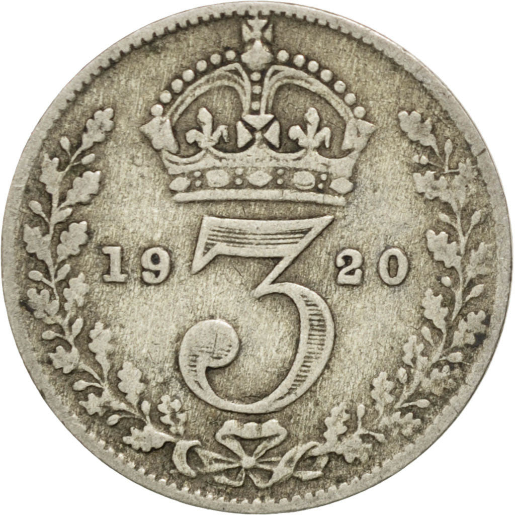 GREAT BRITAIN, 3 Pence, 1920, KM #813a, VF(30-35), Silver, 16.1, 1.33