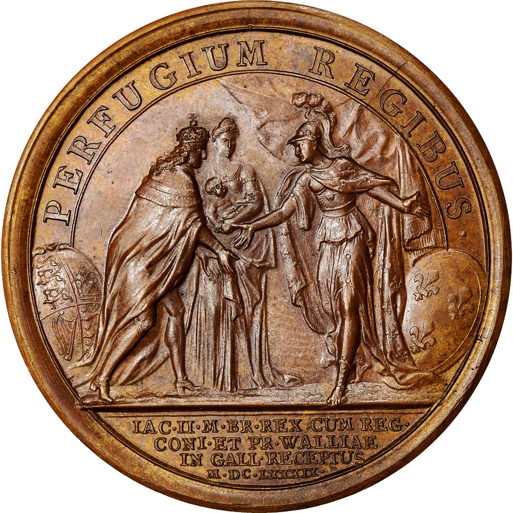 France, Médaille, Louis XIV, Le Roi d'Angleterre Réfugié en France, 1689