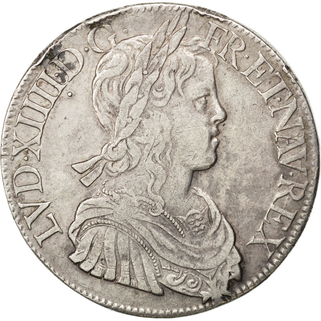 FRANCE, Écu à la mèche longue, ECU, 1653, Paris, KM #155.1, VF(30-35), Silver, G