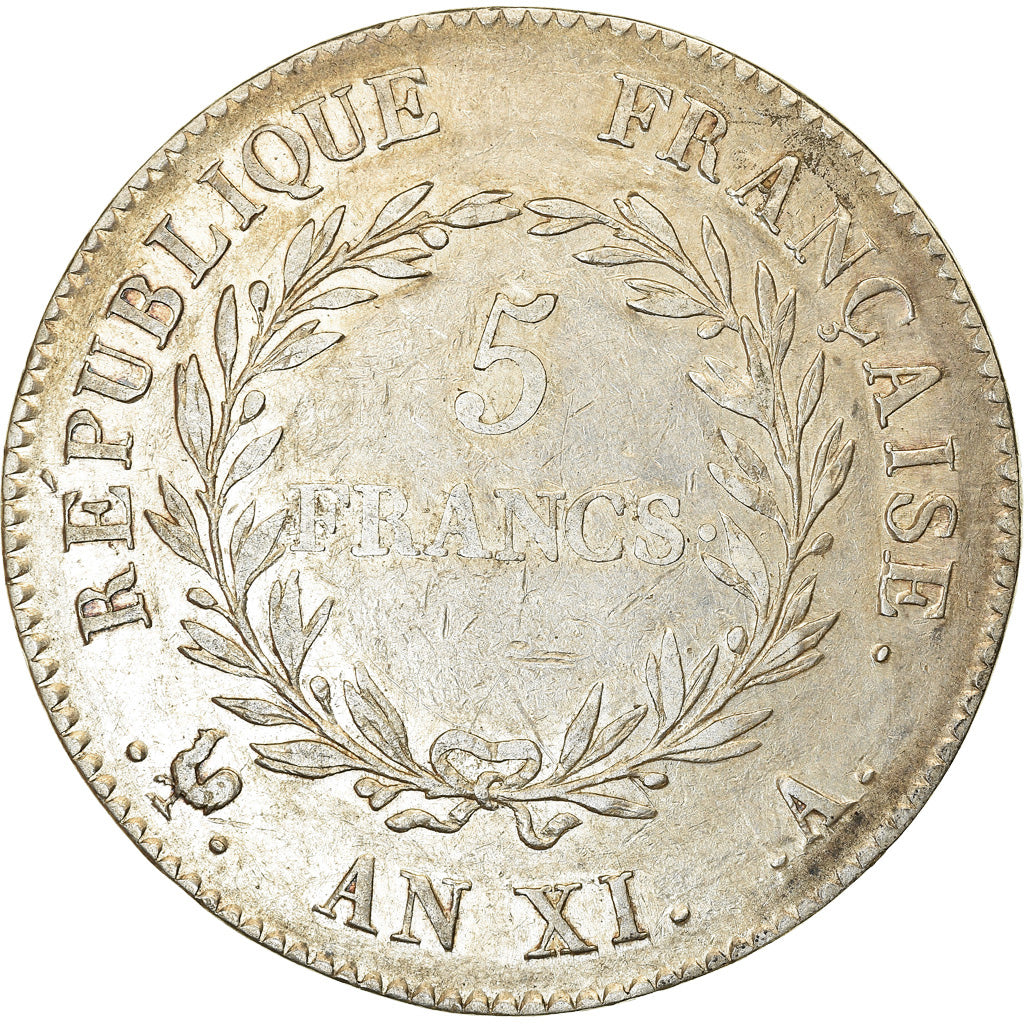 Coin, France, Napoléon I, 5 Francs, An XI, Paris, EF(40-45), Silver, KM:650.1