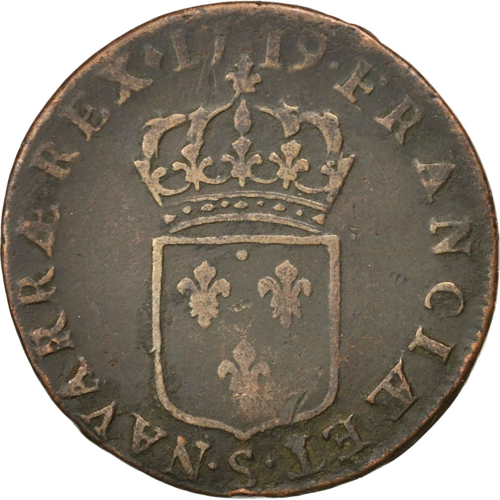 FRANCE, Sol au buste enfantin, Sol, 1719, Reims, KM #439.7, VF(20-25), Copper,..