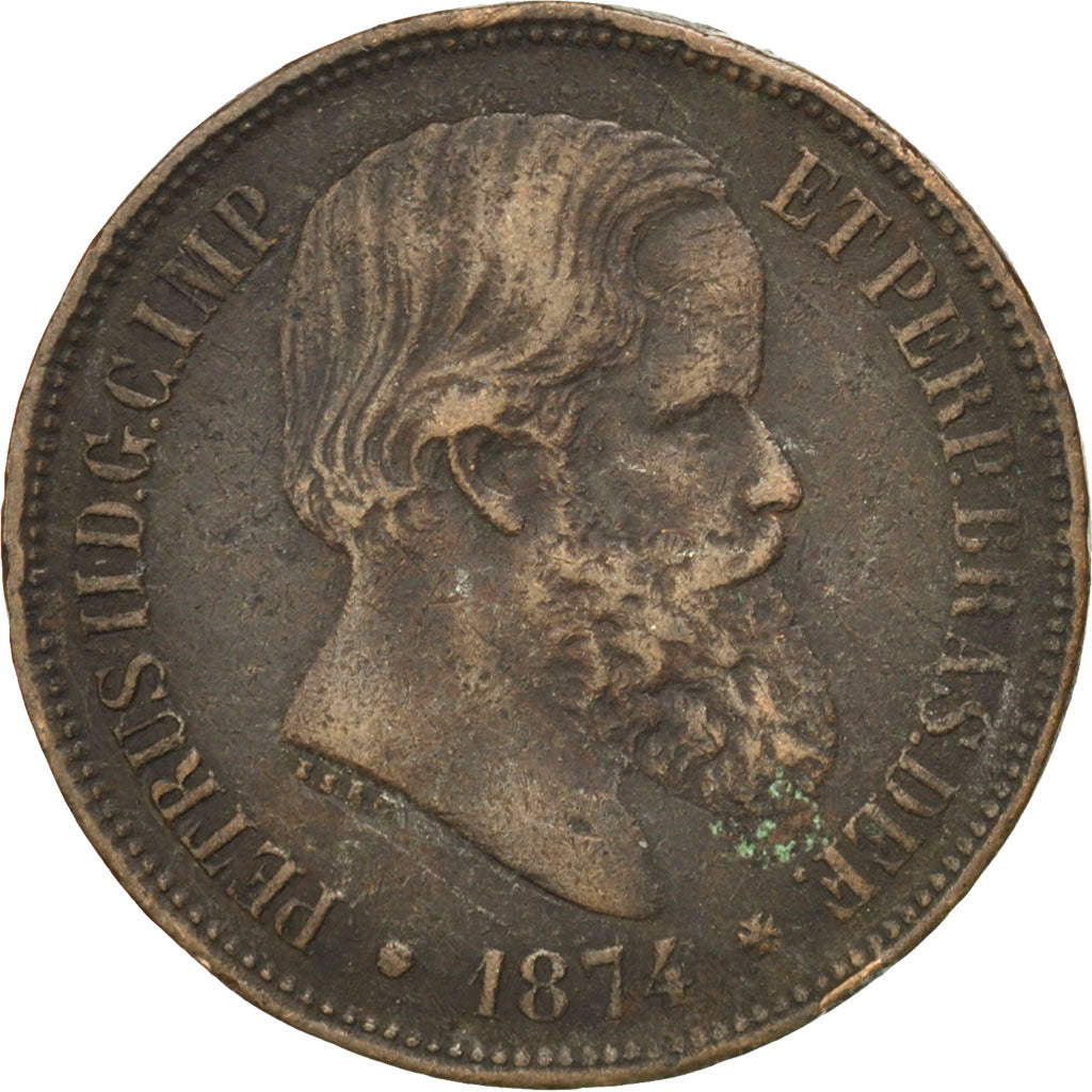 BRAZIL, 40 Reis, 1874, KM #479, EF(40-45), Bronze, 30.13, 11.79