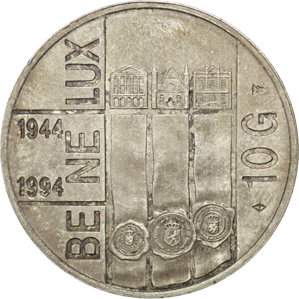 NETHERLANDS, 10 Gulden, 1994, KM #216, MS(60-62), Silver, 33, 15.12
