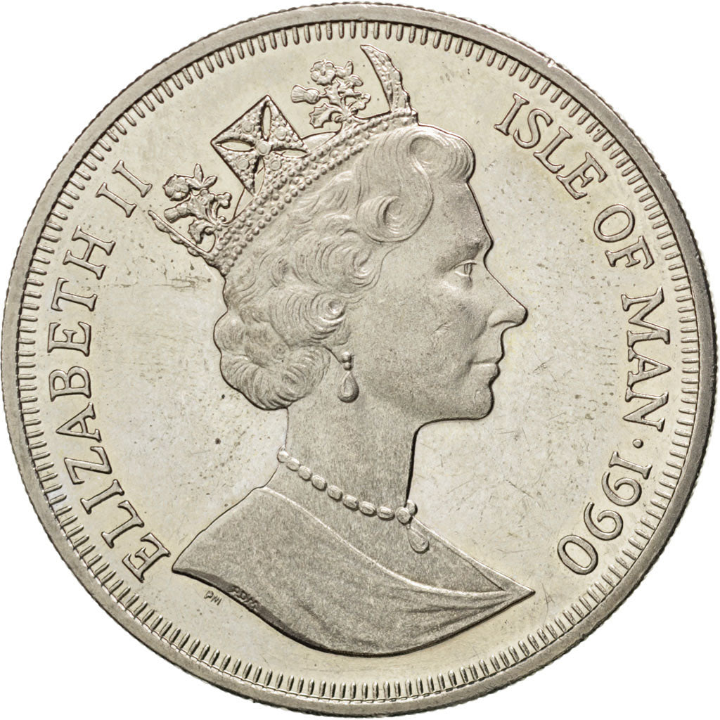 ISLE OF MAN, Crown, 1990, Pobjoy Mint, KM #283, AU(55-58), Copper-Nickel, 38.5,.