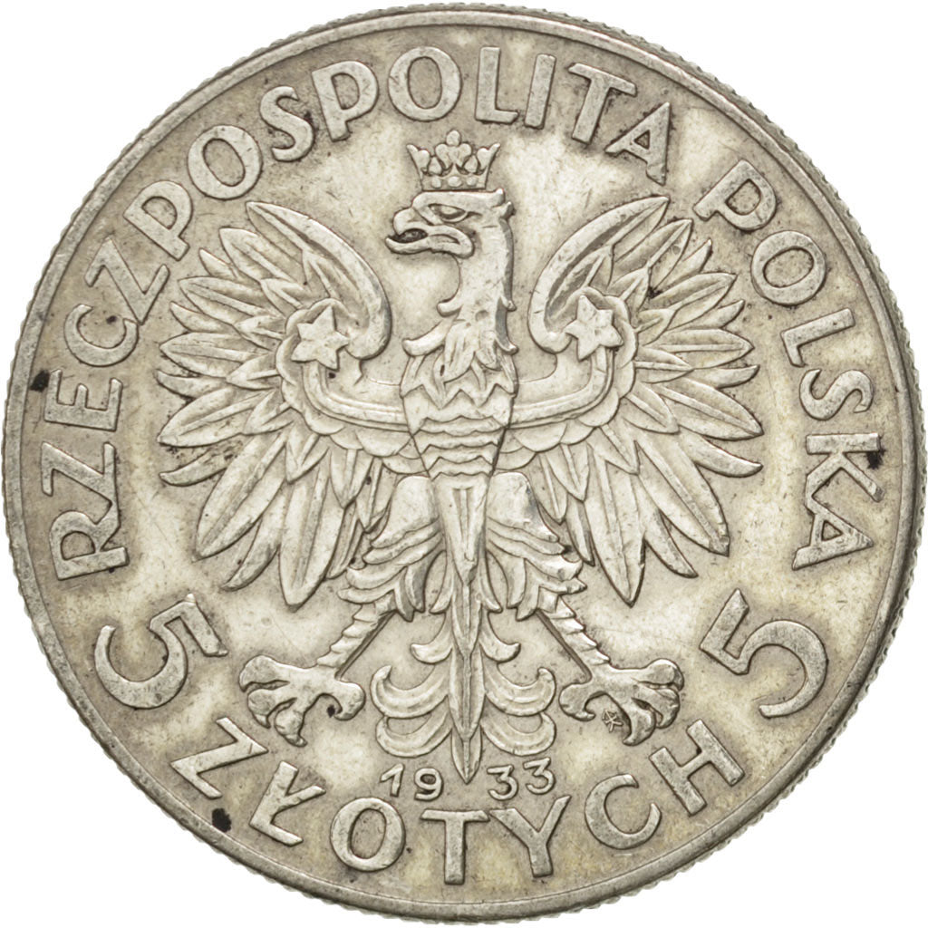 POLAND, 5 Zlotych, 1933, Warsaw, KM #21, EF(40-45), Silver, 28, 10.94