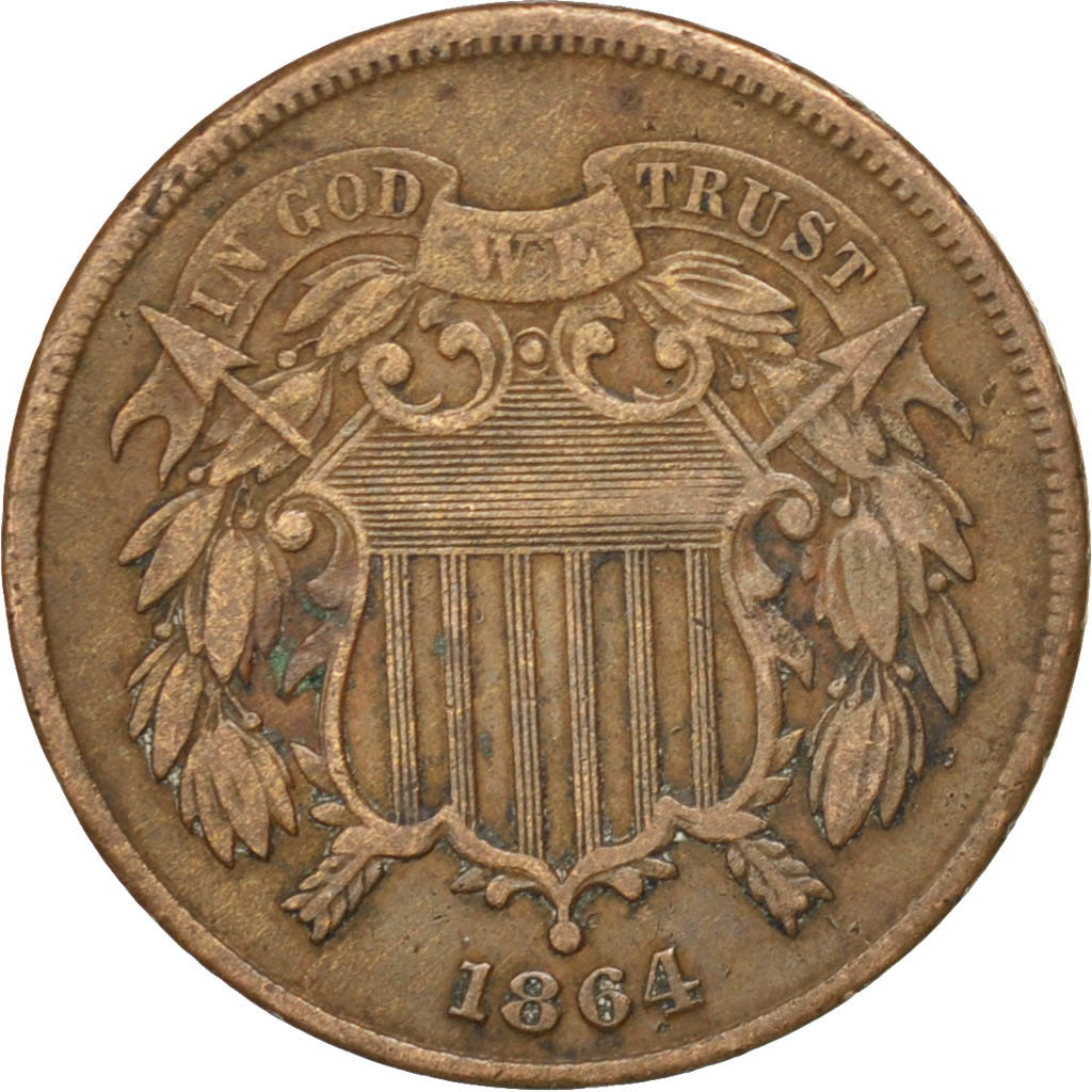 UNITED STATES, 2 Cents, 1864, U.S. Mint, KM #94, EF(40-45), Copper-Tin-Zinc,...