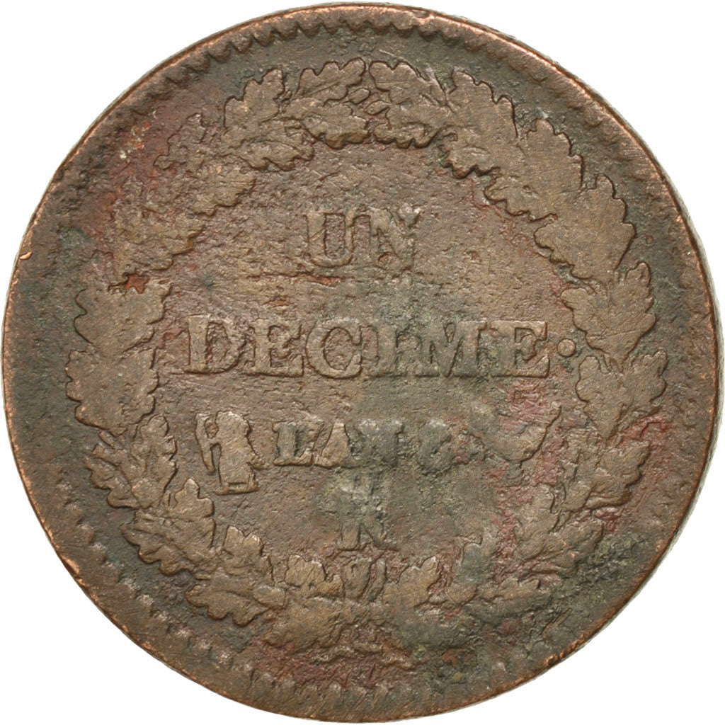 FRANCE, Dupré, Decime, 1799, Bordeaux, KM #644.8, VG(8-10), Bronze, Gadoury #...