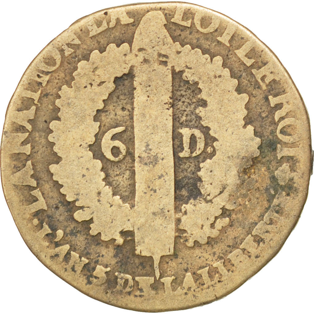 FRANCE, 6 deniers françois, 6 Deniers, 1793, Nantes, KM #610.5, VG(8-10), Bronze