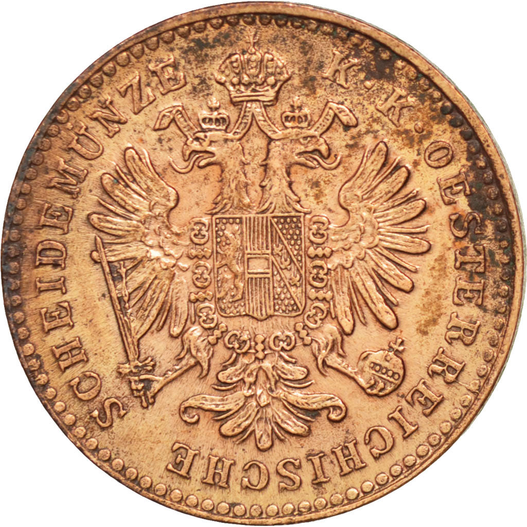 AUSTRIA, Kreuzer, 1881, KM #2186, AU(50-53), Copper, 19.25, 3.32