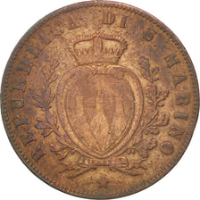 SAN MARINO, 5 Centesimi, 1864, Milan, KM #1, VF(30-35), Copper, 25, 4.81