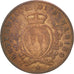 SAN MARINO, 5 Centesimi, 1864, Milan, KM #1, VF(30-35), Copper, 25, 4.81