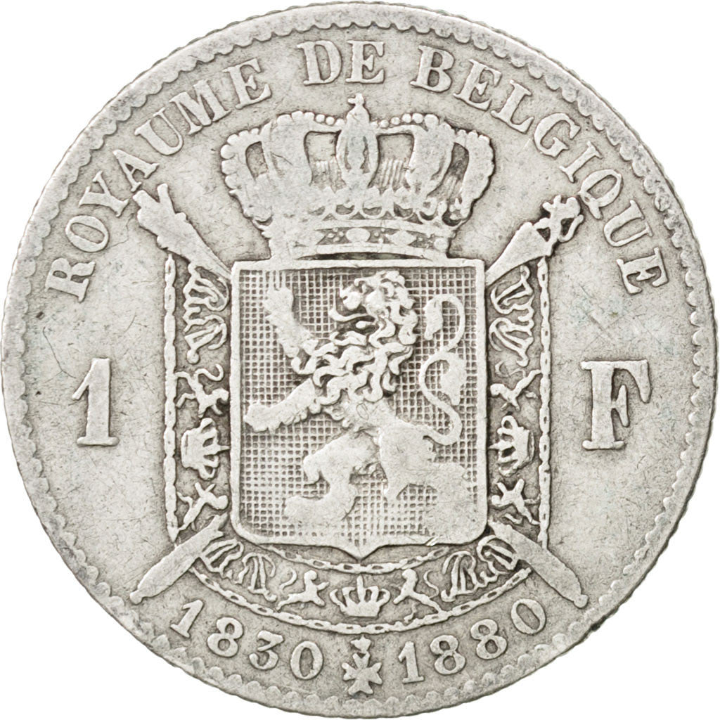 BELGIUM, Franc, 1880, KM #38, VF(20-25), Silver, 4.81