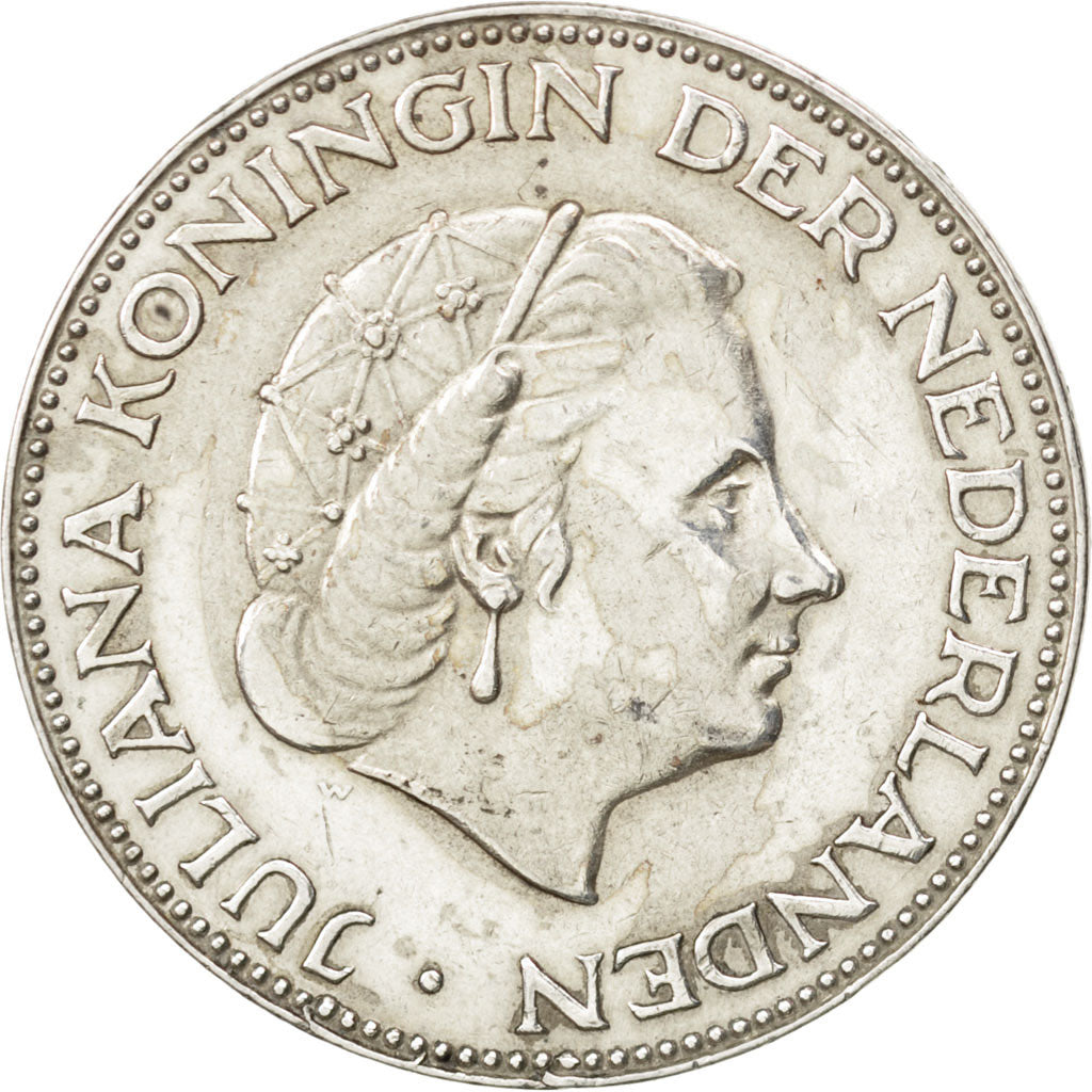 NETHERLANDS, 2-1/2 Gulden, 1959, KM #185, EF(40-45), Silver, 33, 15.01