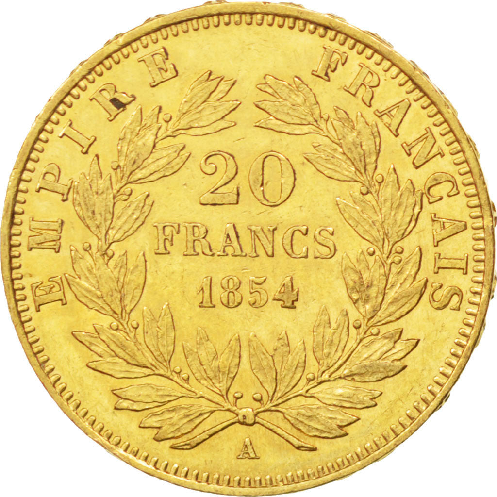 Moneda, Francia, Napoleon III, Napoléon III, 20 Francs, 1854, Paris, MBC+, Oro