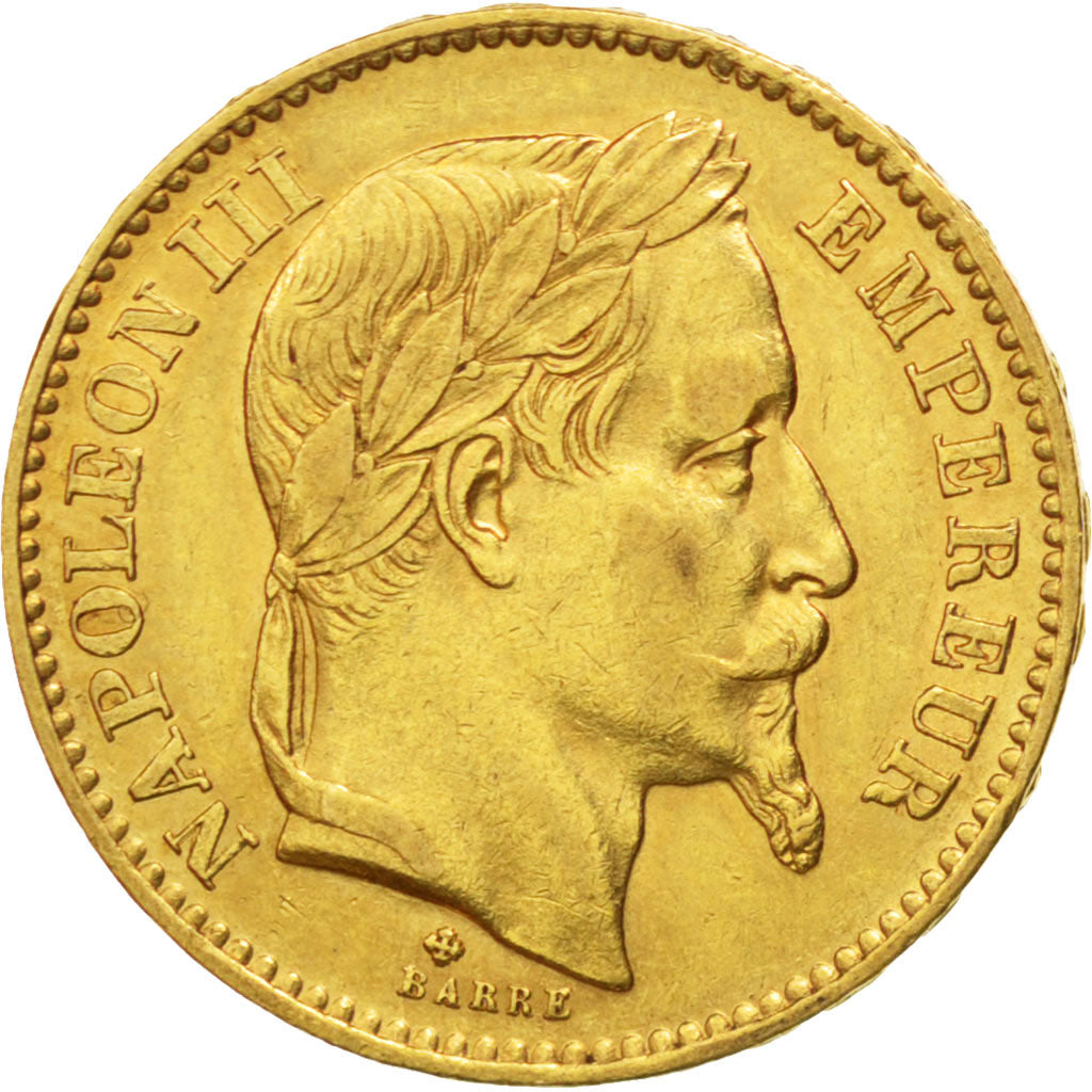 FRANCE, Napoléon III, 20 Francs, 1866, Strasbourg, KM #801.2, AU(50-53), Gold, G