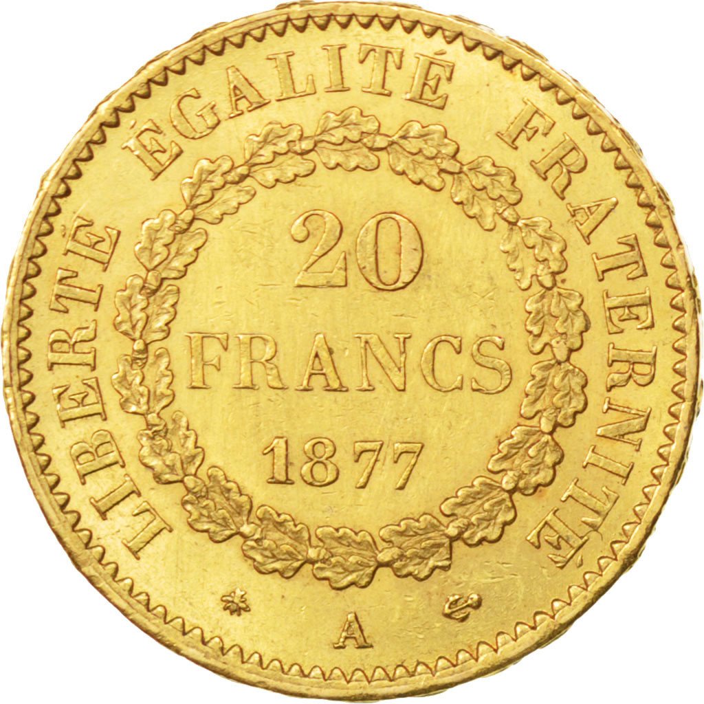 IIIème République, 20 Francs or Génie 1877 Paris, KM 825
