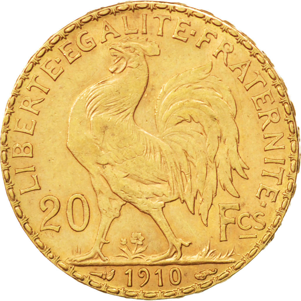FRANCE, Marianne, 20 Francs, 1910, KM #857, AU(55-58), Gold, Gadoury #1064a,...