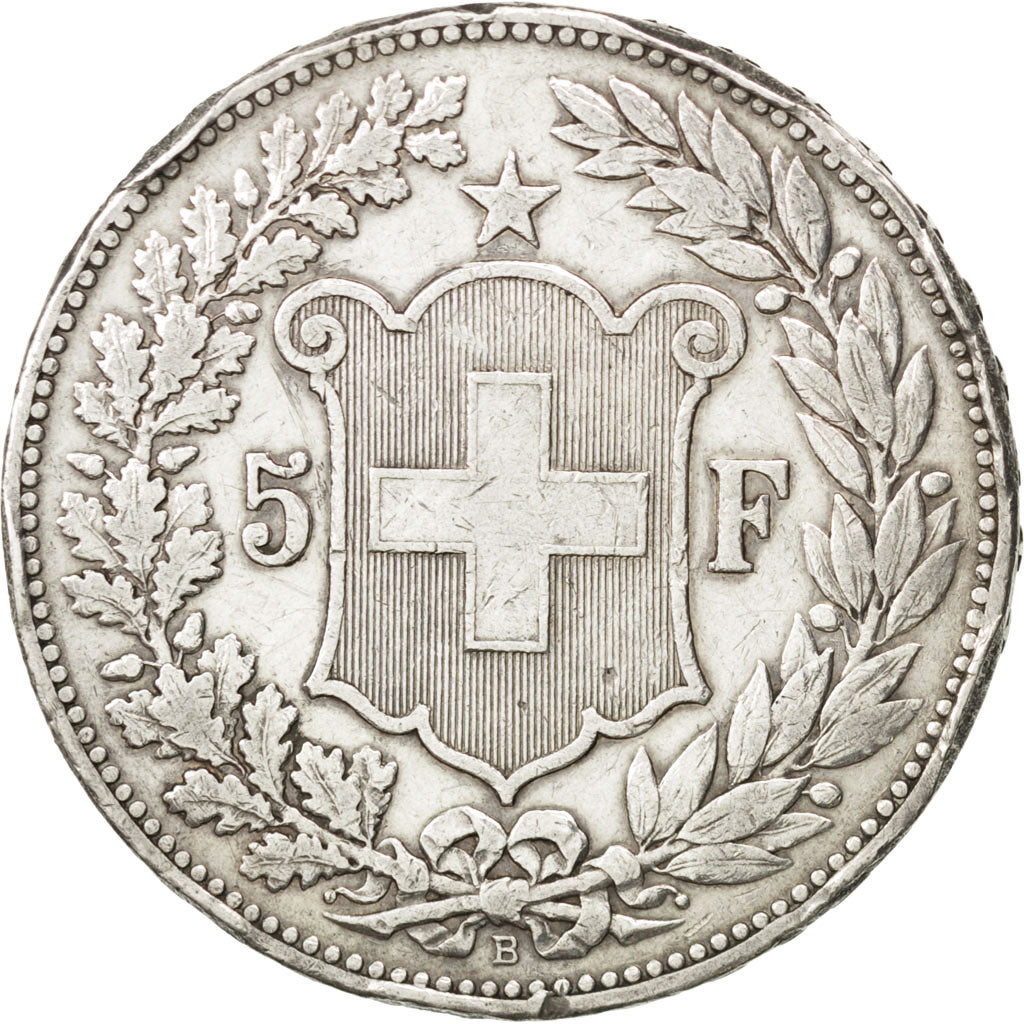 SWITZERLAND, 5 Francs, 1892, Bern, KM #34, VF(20-25), Silver, 37, 24.89