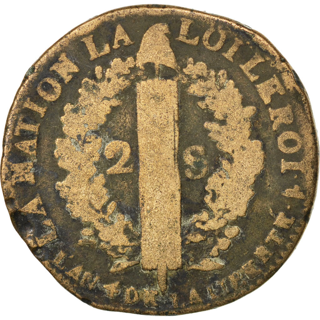 Coin, France, 2 sols françois, 2 Sols, 1792, Lille, F(12-15), Bronze