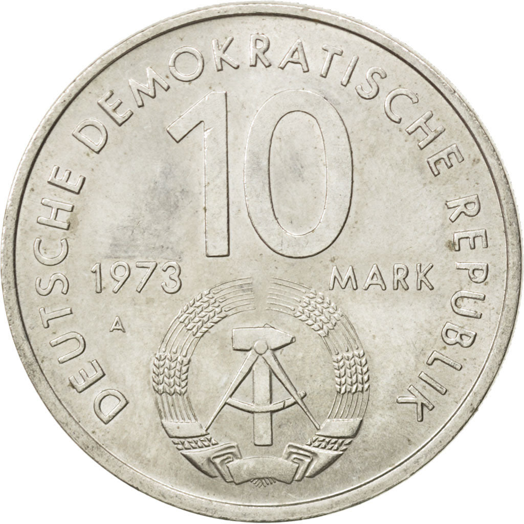Coin, GERMAN-DEMOCRATIC REPUBLIC, 10 Mark, 1973, Berlin, AU(55-58)