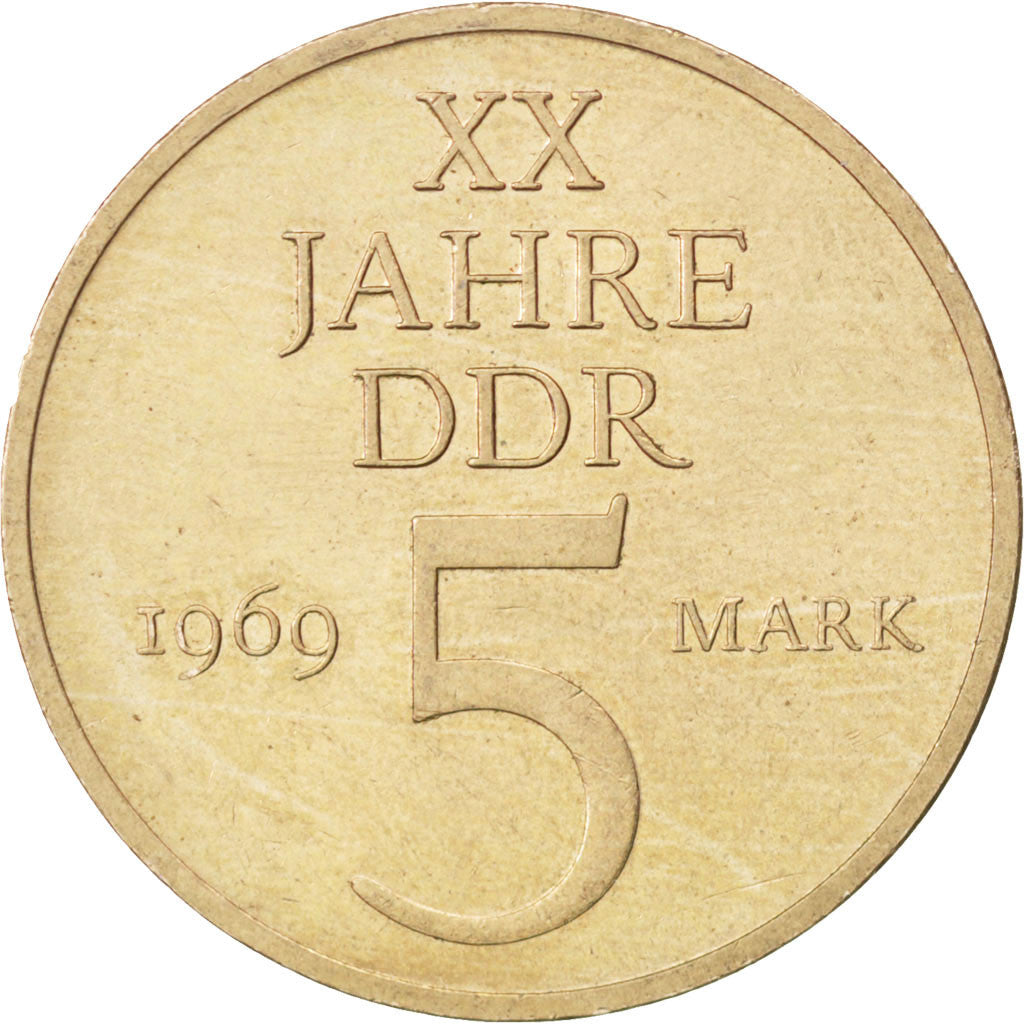 GERMAN-DEMOCRATIC REPUBLIC, 5 Mark, 1969, KM #22.1, AU(55-58), Nickel-Bronze,...