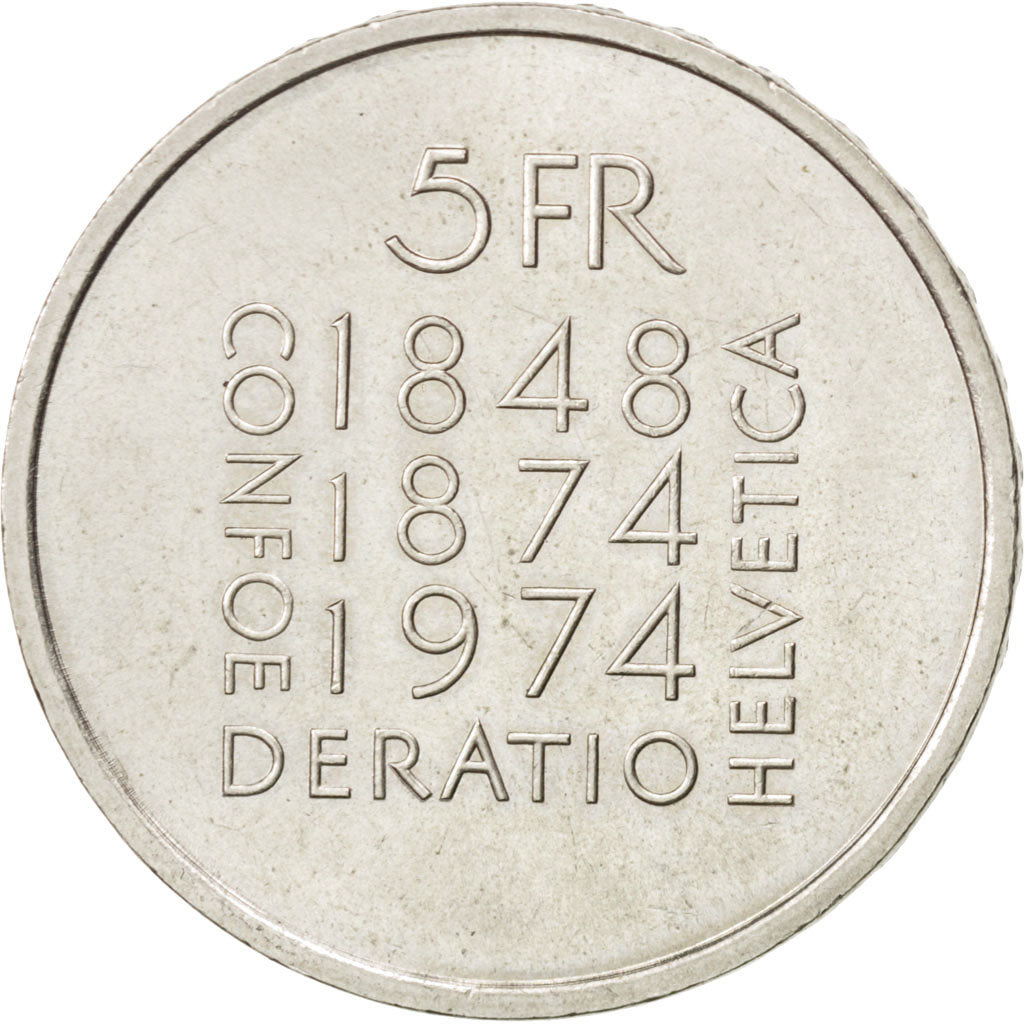 Svizzera, 5 Francs, 1974, SPL-, Rame-nichel, KM:52