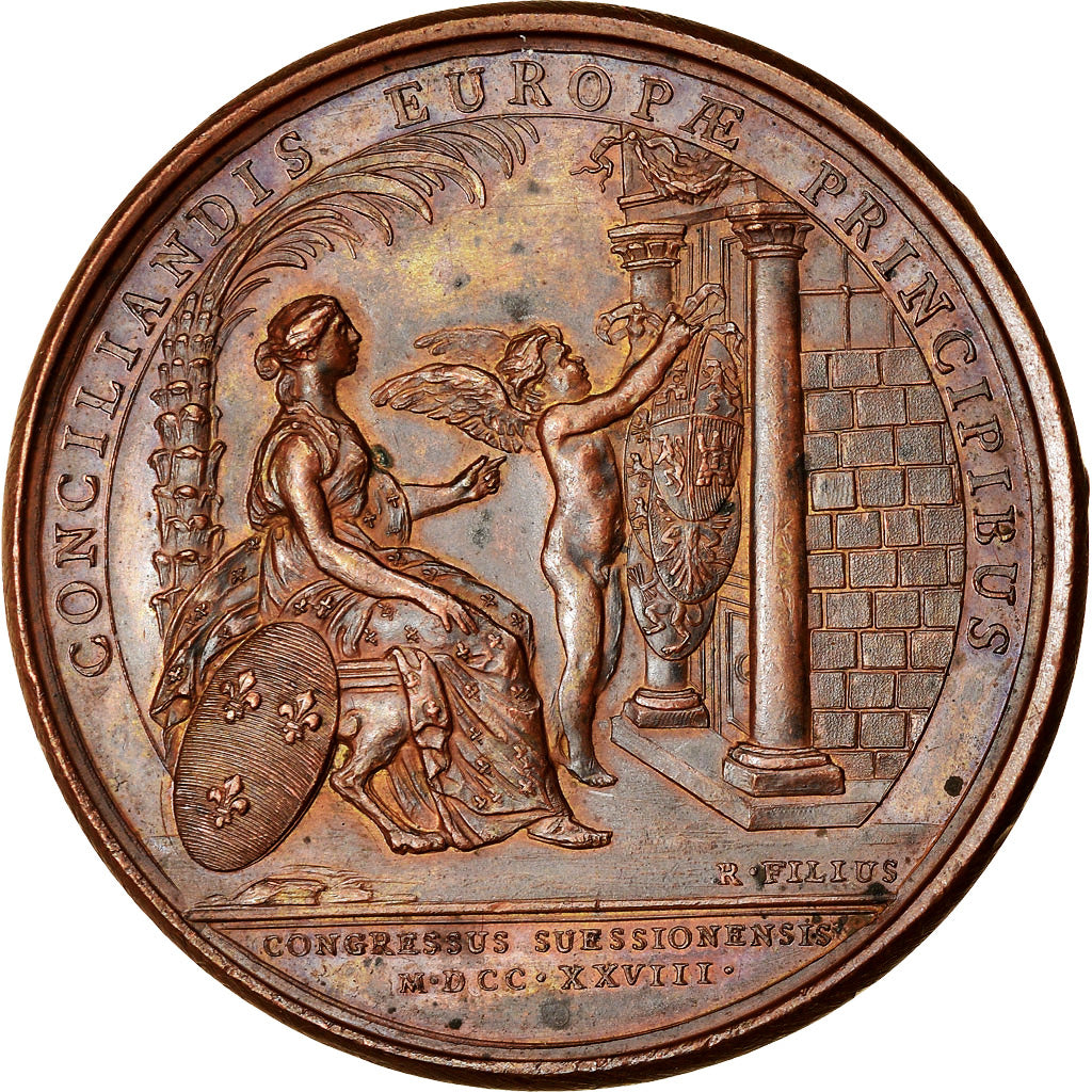 Francia, medaglia, Louis XV, Congrès de Soissons, History, 1728, Duvivier