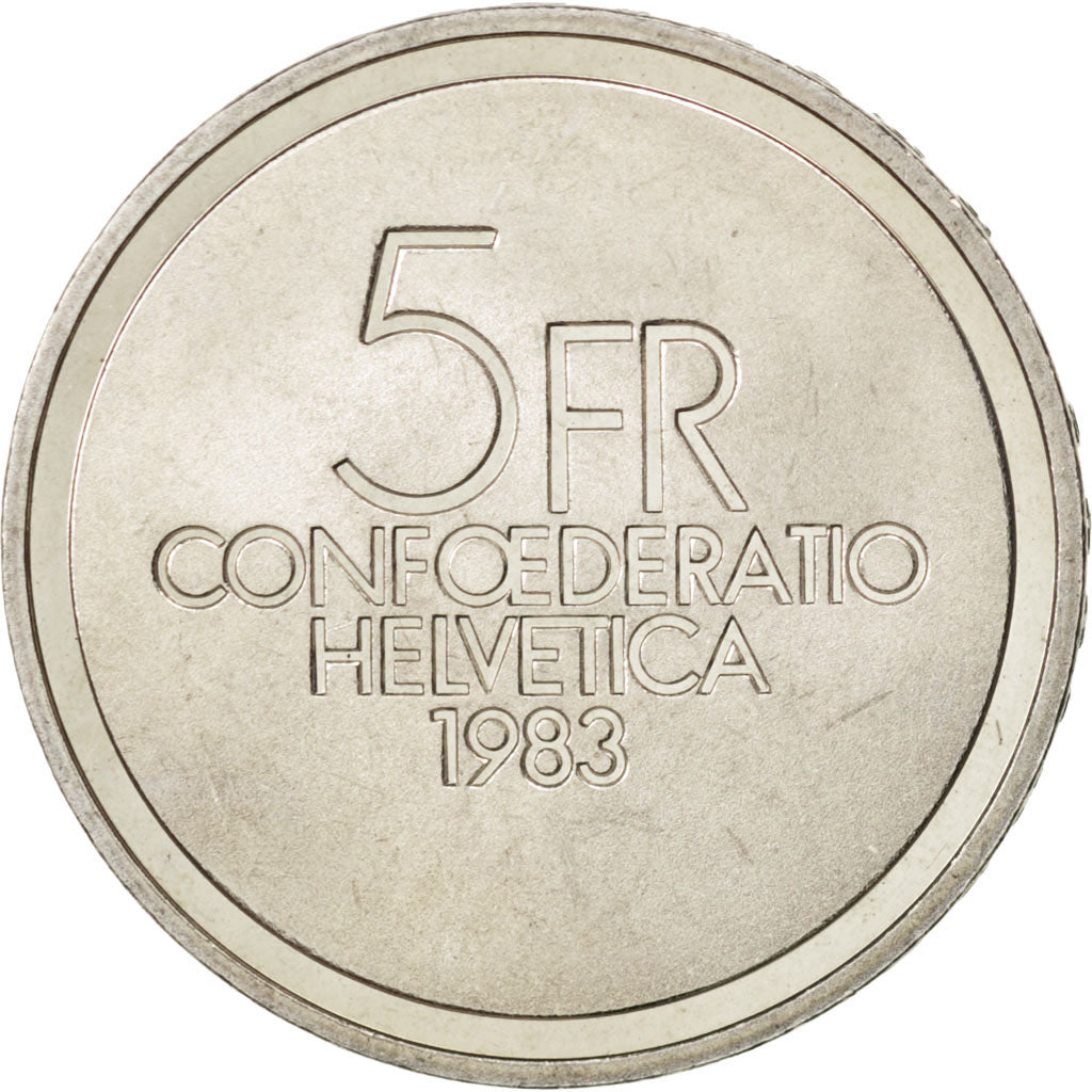 SWITZERLAND, 5 Francs, 1983, KM #62, AU(55-58), Copper-Nickel, 31.45, 13.13