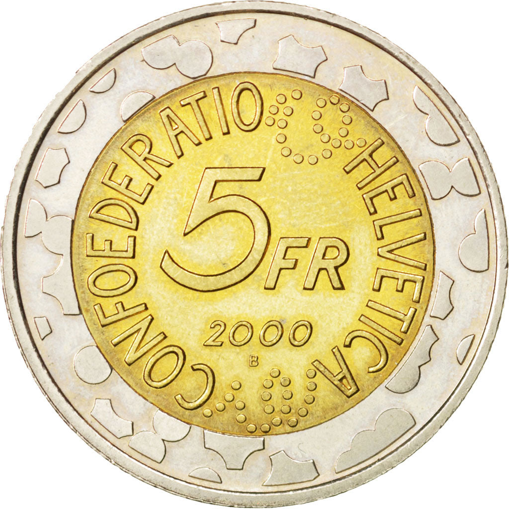 SWITZERLAND, 5 Francs, 2000, Bern, KM #89, AU(55-58), Bi-Metallic, 32.85, 15.00